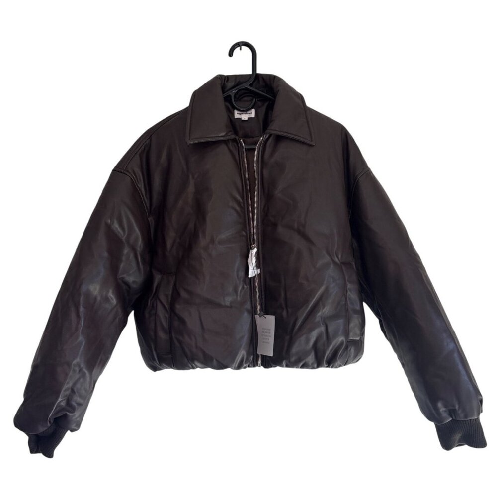 superdown Sanja Faux Leather Jacket in Brown Small Womens Vegan Coat - Picture 5 of 9